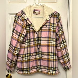 LL Bean XS pink, blue & purple flannel, fleece lined schacket. LIKE NEW.